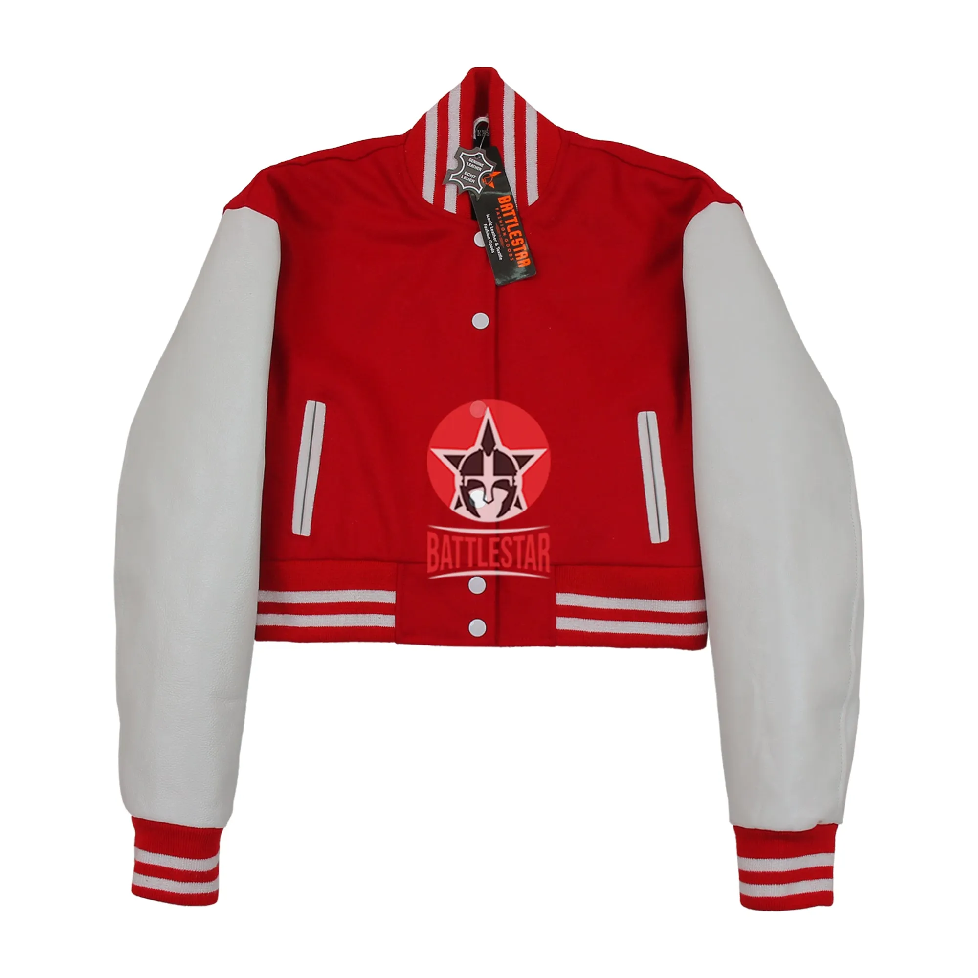 Red Wool White Leather Cropped Body Varsity Baseball Letterman Jacket