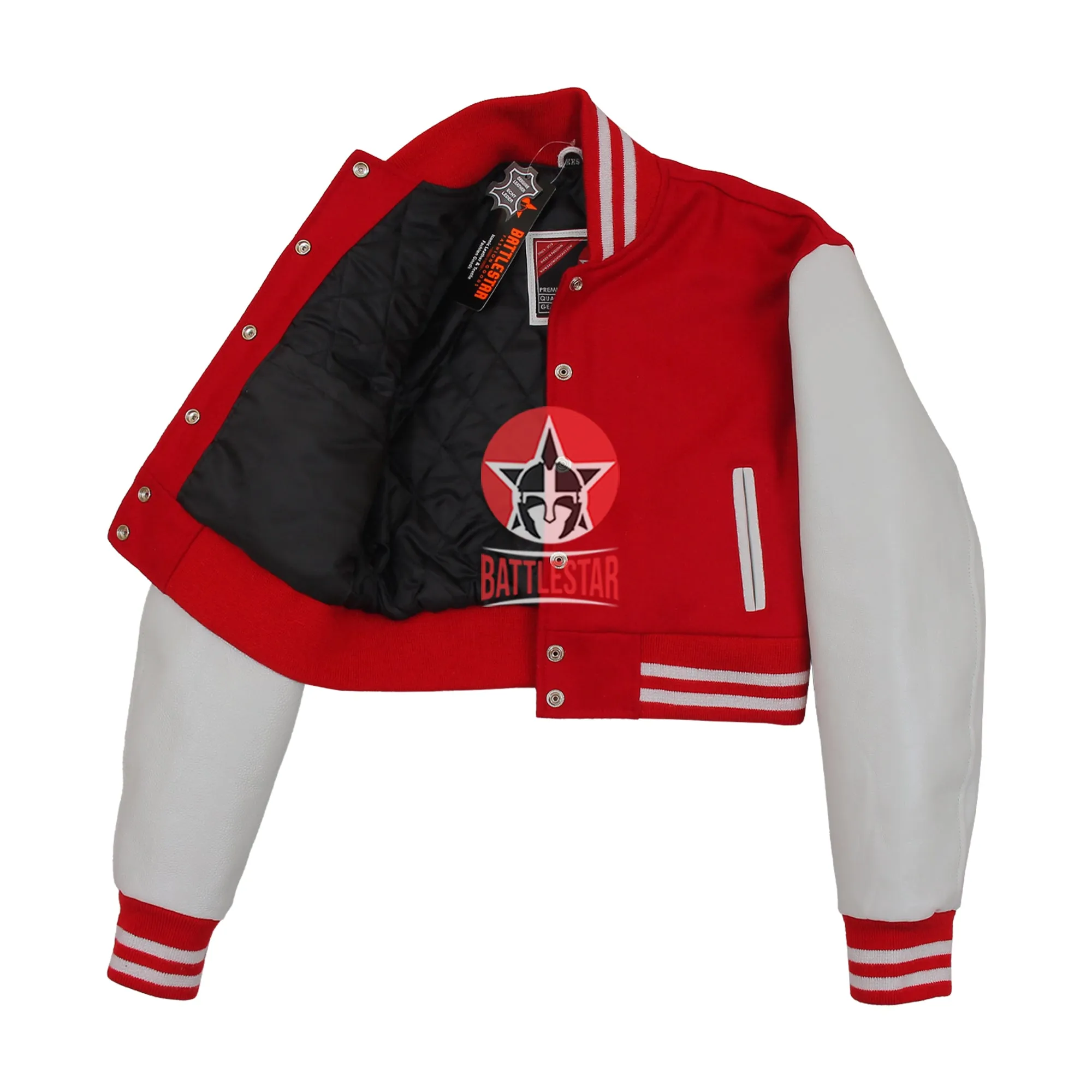 Red Wool White Leather Cropped Body Varsity Baseball Letterman Jacket