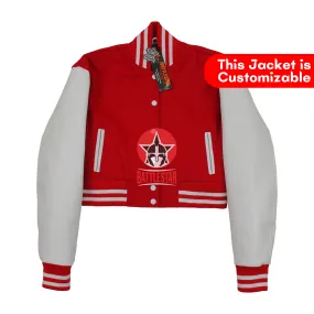 Red Wool White Leather Cropped Body Varsity Baseball Letterman Jacket