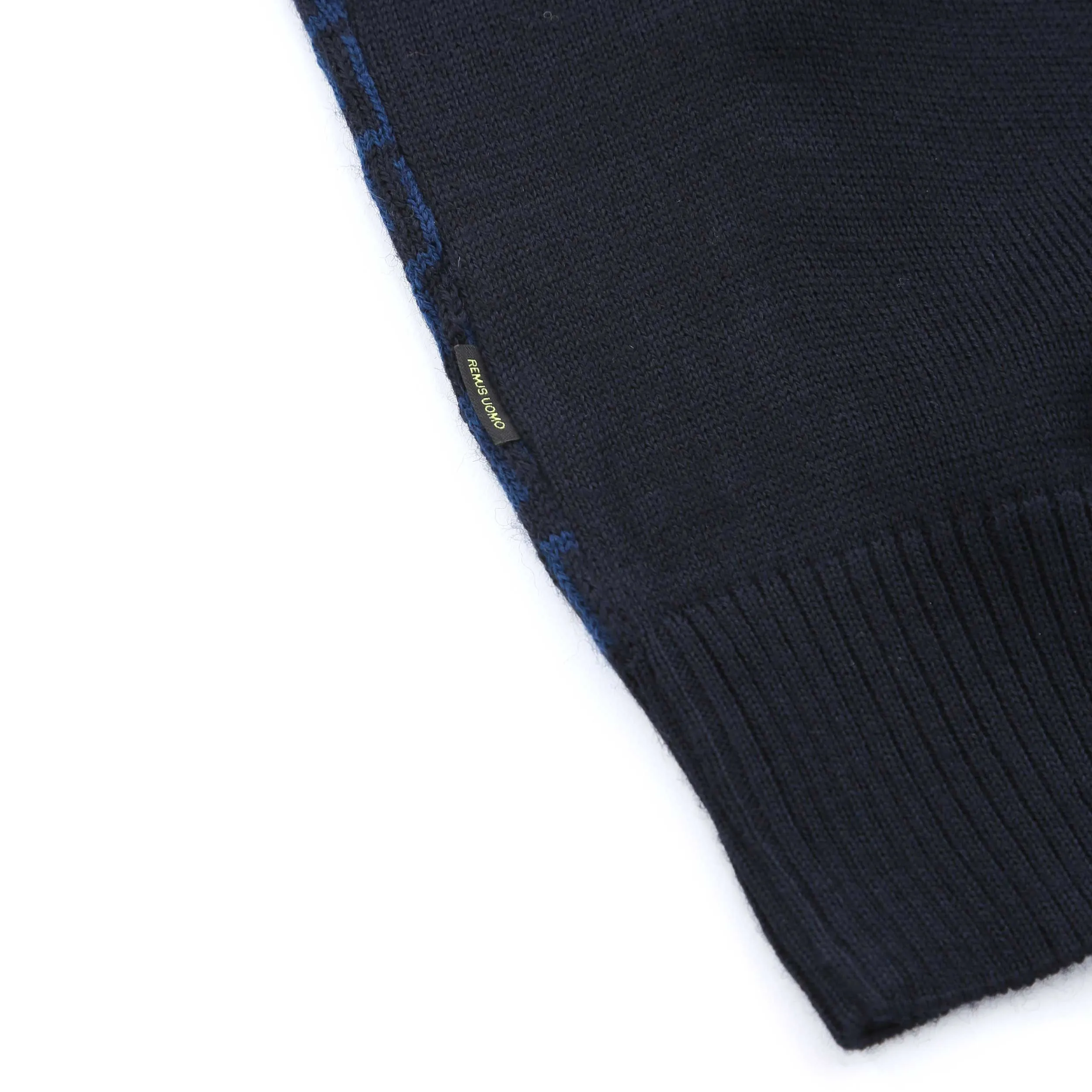 Remus Uomo Jacquard Print Polo Knitwear in Navy Blue