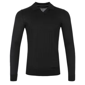 Remus Uomo Open Collar Knitted LS Polo Shirt in Black