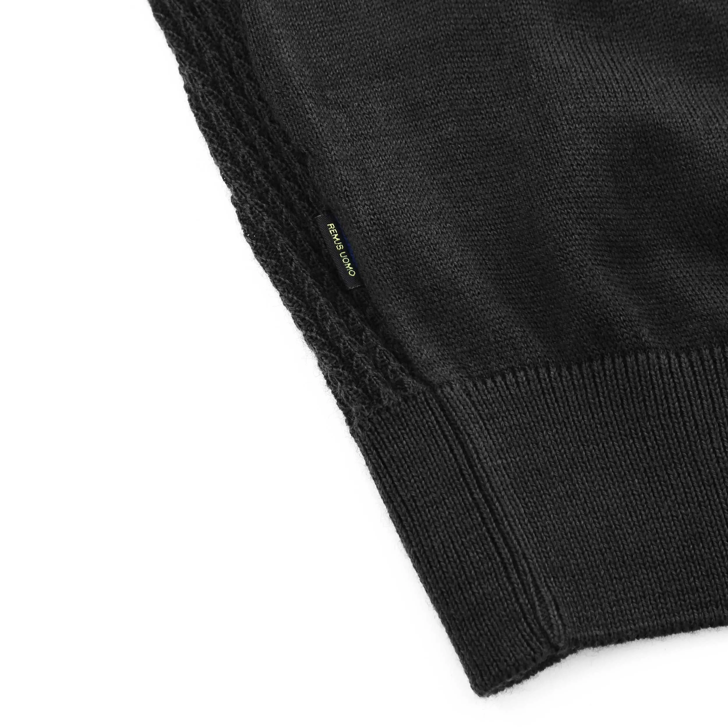 Remus Uomo Waffle Front Knitted Polo in Black