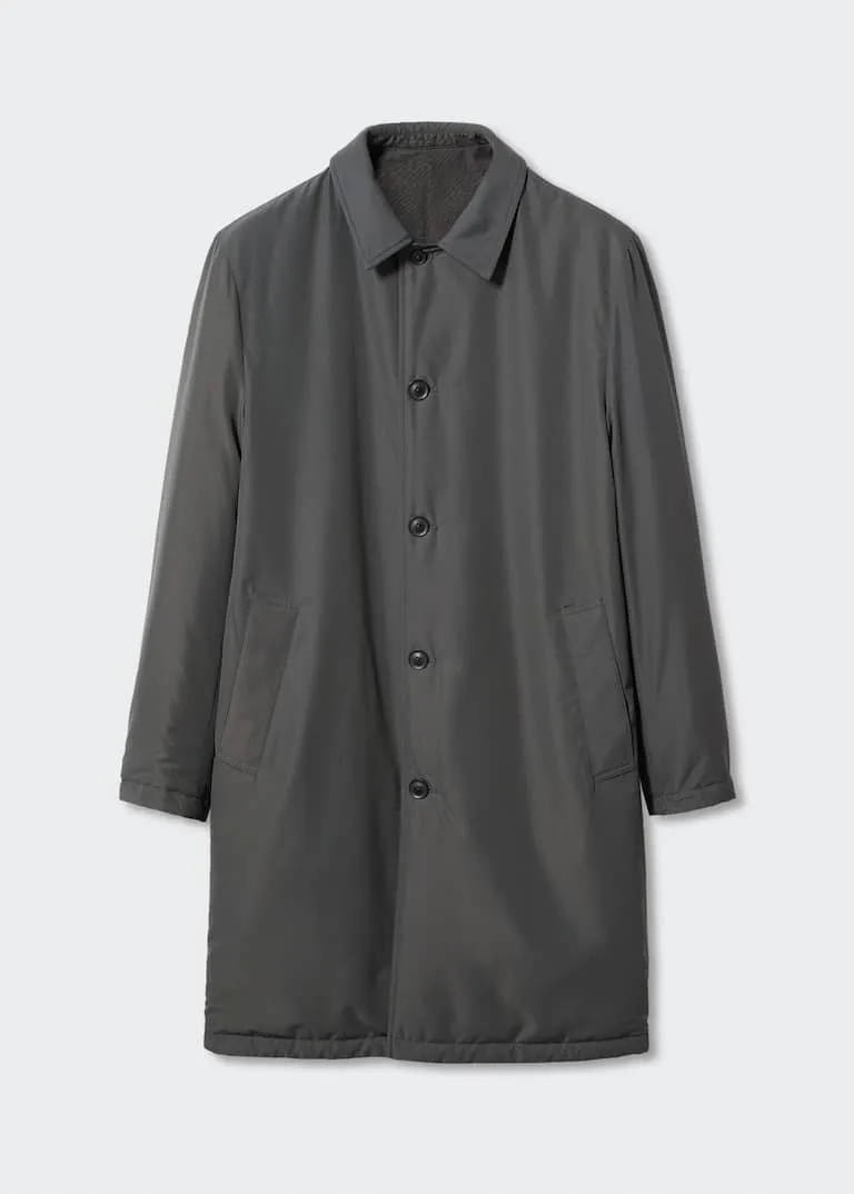 Reversible wool trench coat