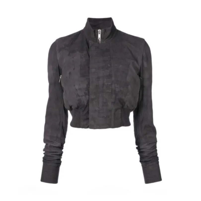 Rick Owens Grey Cropped Bomber Jacket