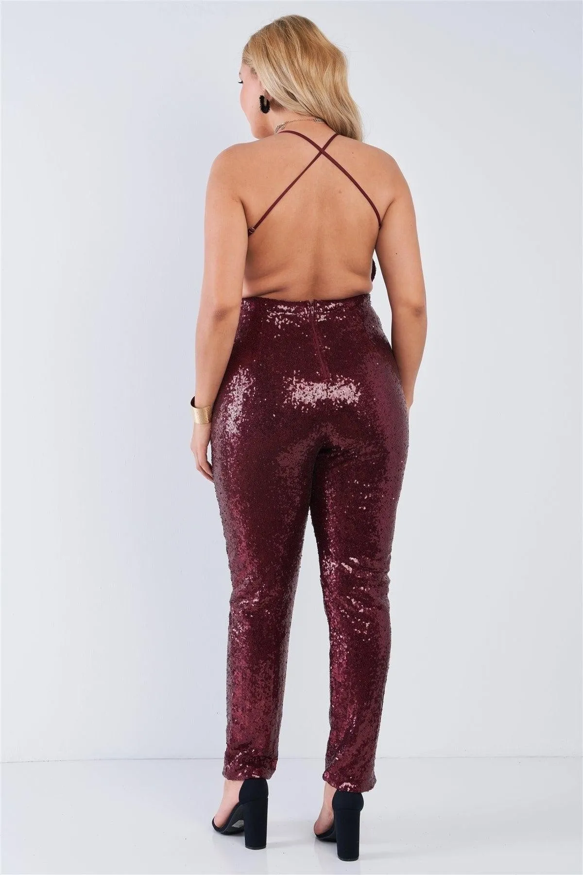 Royal Curves Burgundy Sequin Jumpsuit