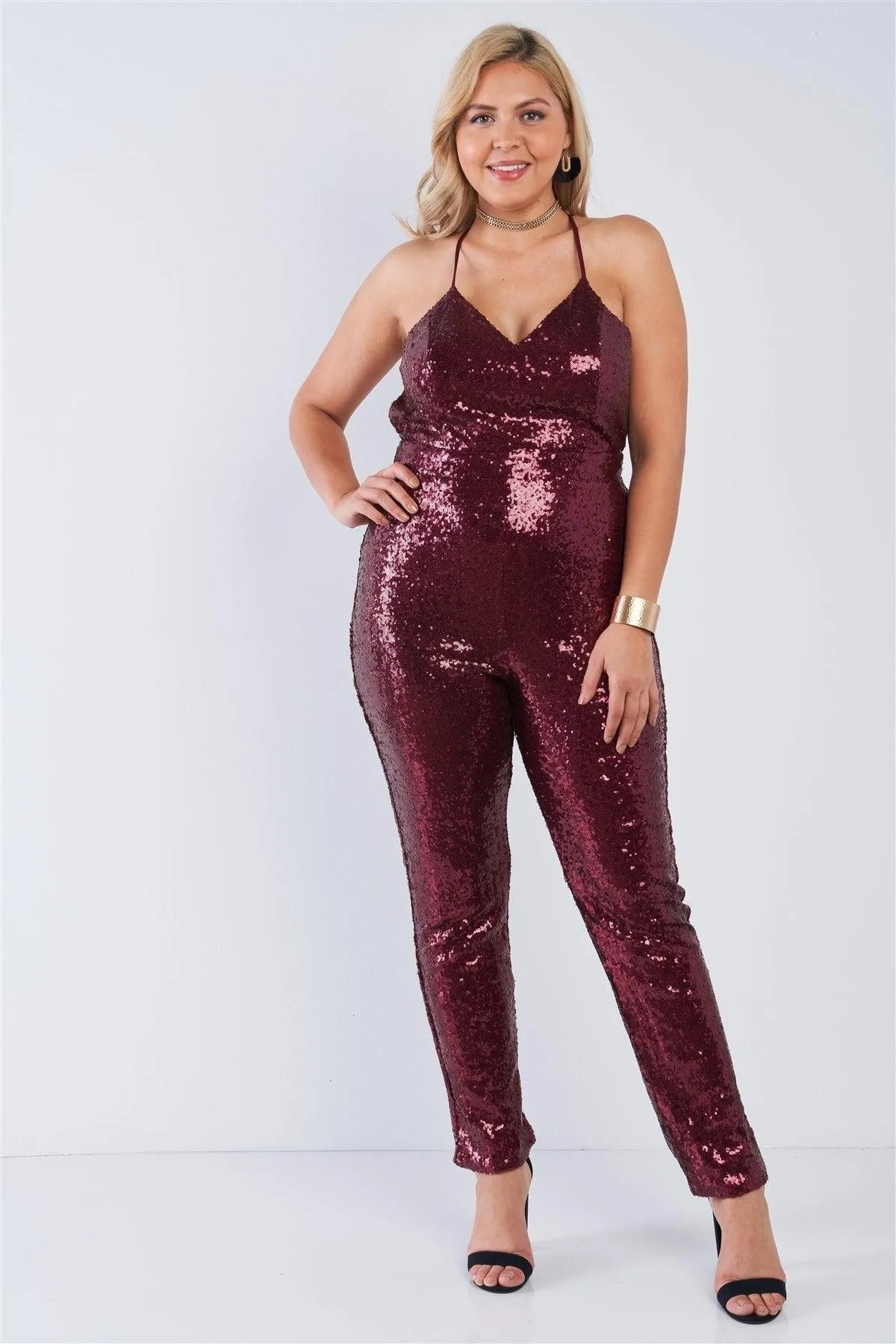 Royal Curves Burgundy Sequin Jumpsuit