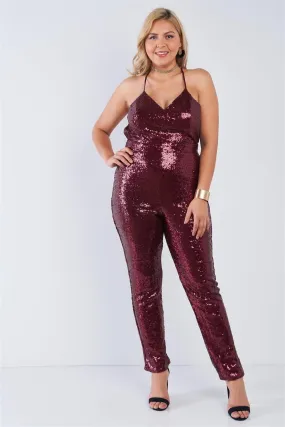 Royal Curves Burgundy Sequin Jumpsuit