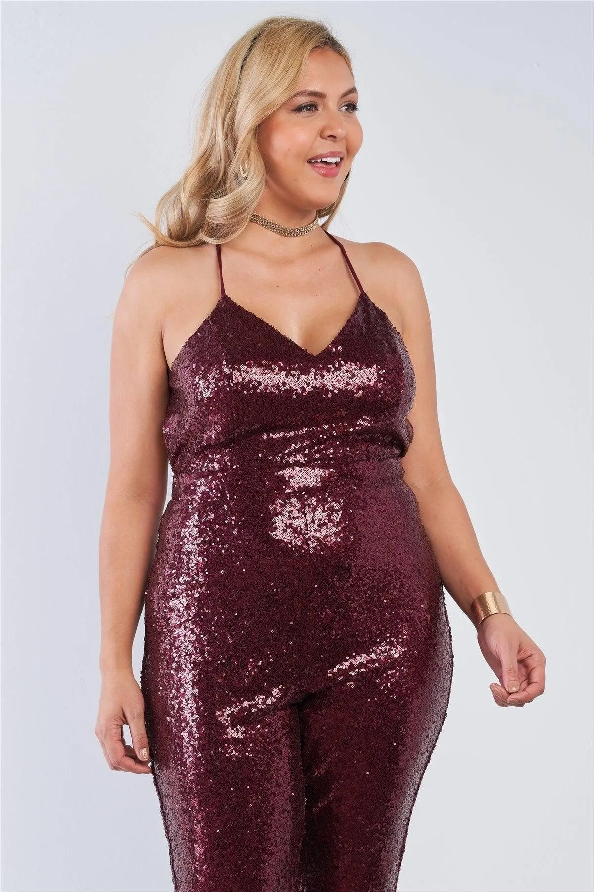 Royal Curves Burgundy Sequin Jumpsuit