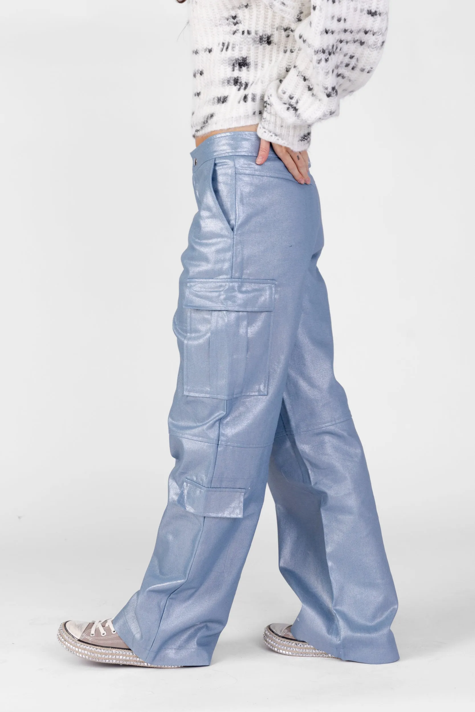 SALE - Bonnie Mid Rise Cargo Lurex Wide Pants