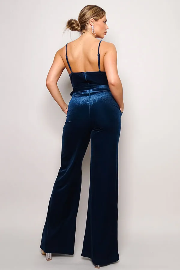 Samba Rhinestone Belt Velvet Jumpsuit - 4 colors