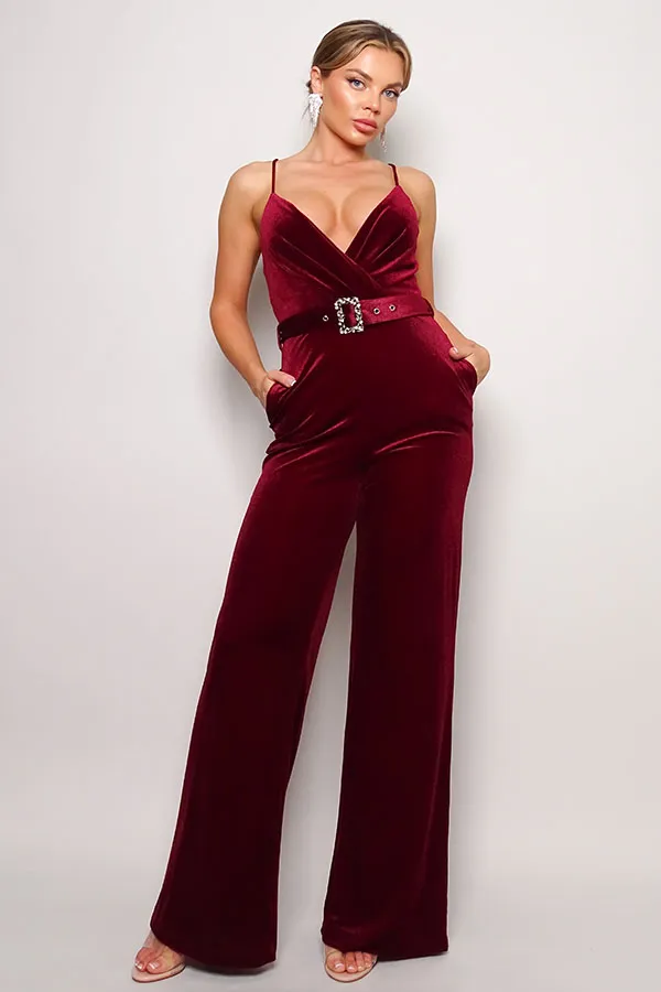 Samba Rhinestone Belt Velvet Jumpsuit - 4 colors