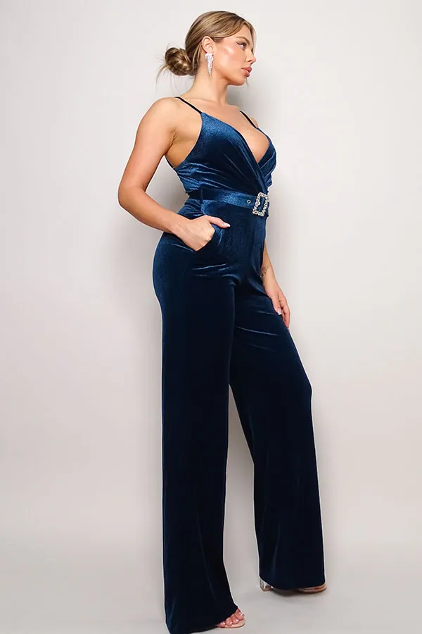 Samba Rhinestone Belt Velvet Jumpsuit - 4 colors