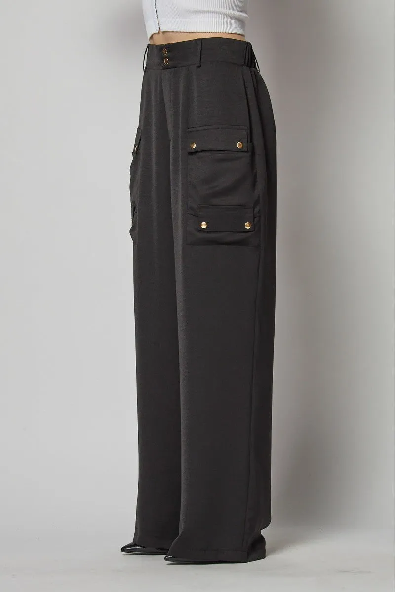 Satin Cargo Pocket Wide Leg Pants - 4 colors