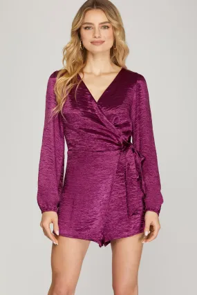 SATIN SIDE TIE ROMPER | BERRY