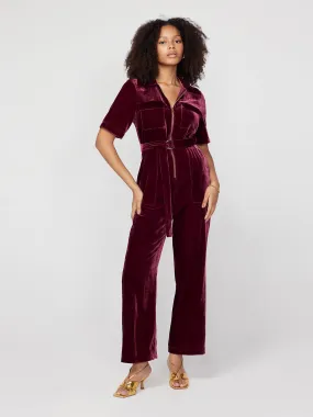 Serena Burgundy Velvet Jumpsuit