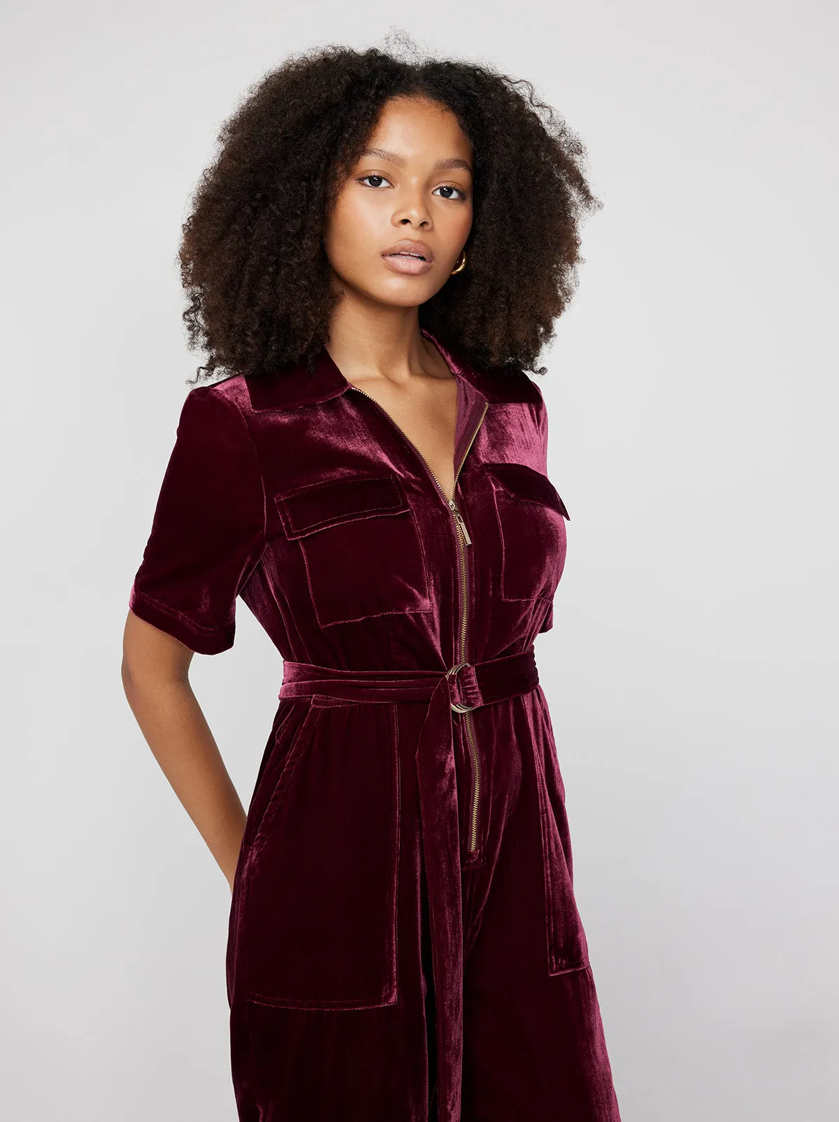 Serena Burgundy Velvet Jumpsuit