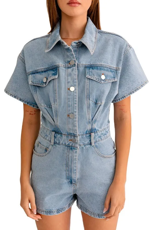 Short Sleeve Denim Romper