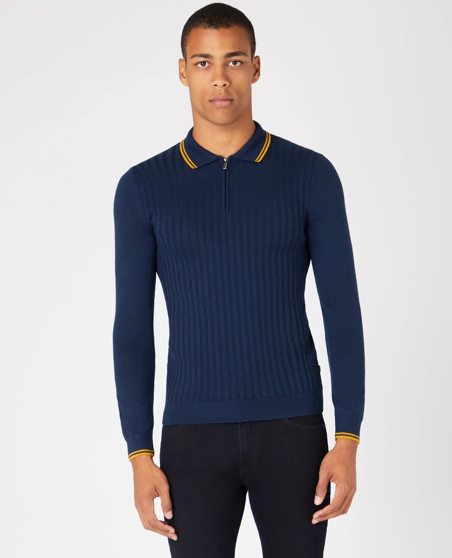 Slim Fit Merino Wool-Blend Long Sleeve Knitted Polo