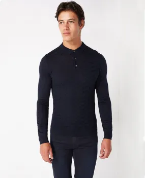 Slim Fit Merino Wool-Blend Long Sleeve Polo Shirt