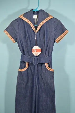 SOLD Vintage 70s Unworn Denim Jumpsuit Belt, Junior Petite XXS