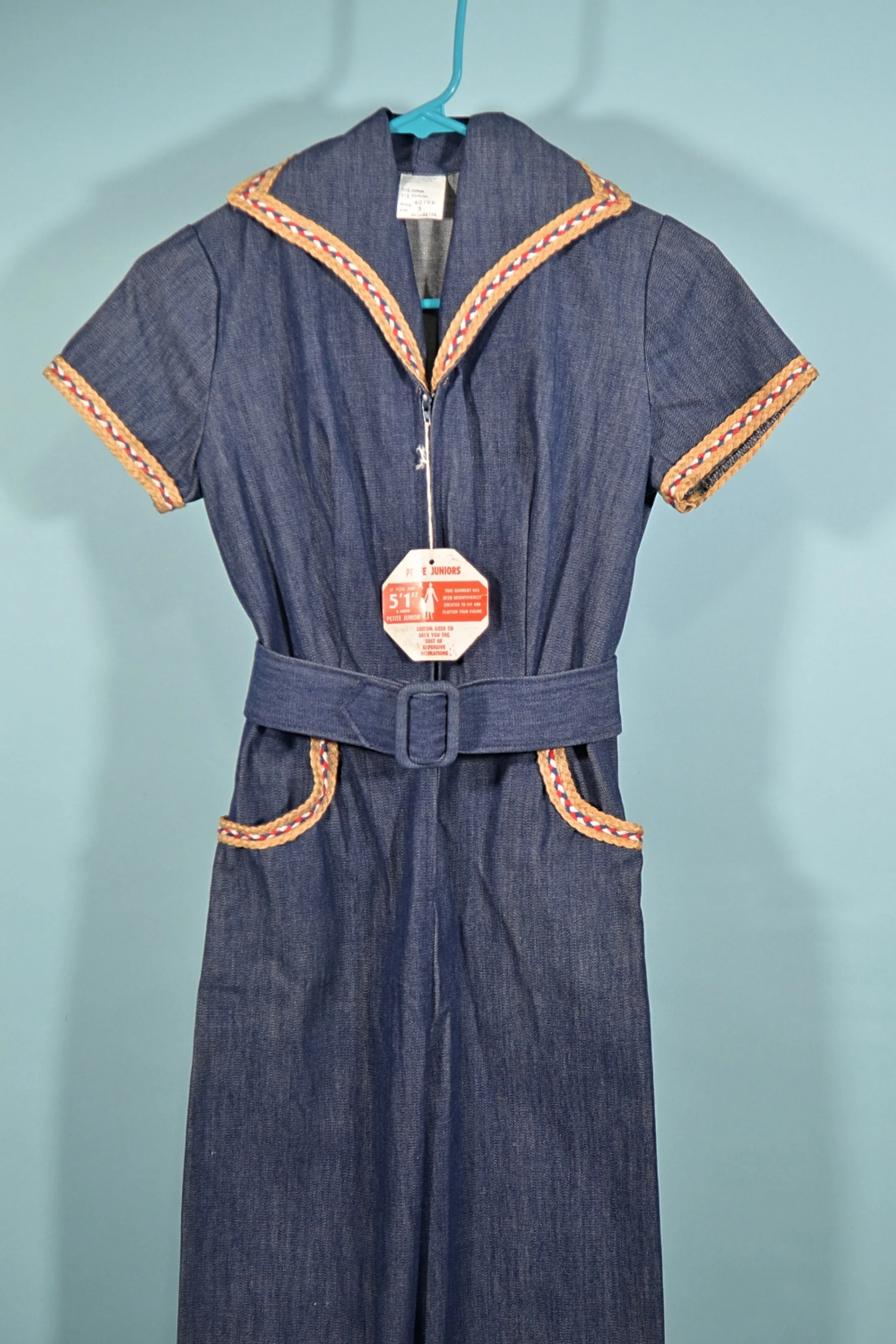 SOLD Vintage 70s Unworn Denim Jumpsuit Belt, Junior Petite XXS