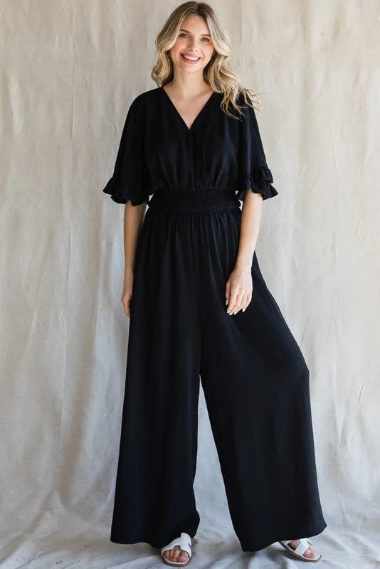 Solid Surplice Neck Jumpsuits