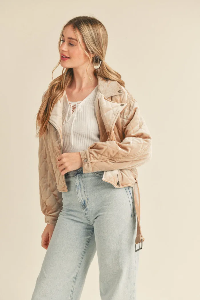 Still Your Best Quilted Velvet Jacket Creamy Taupe