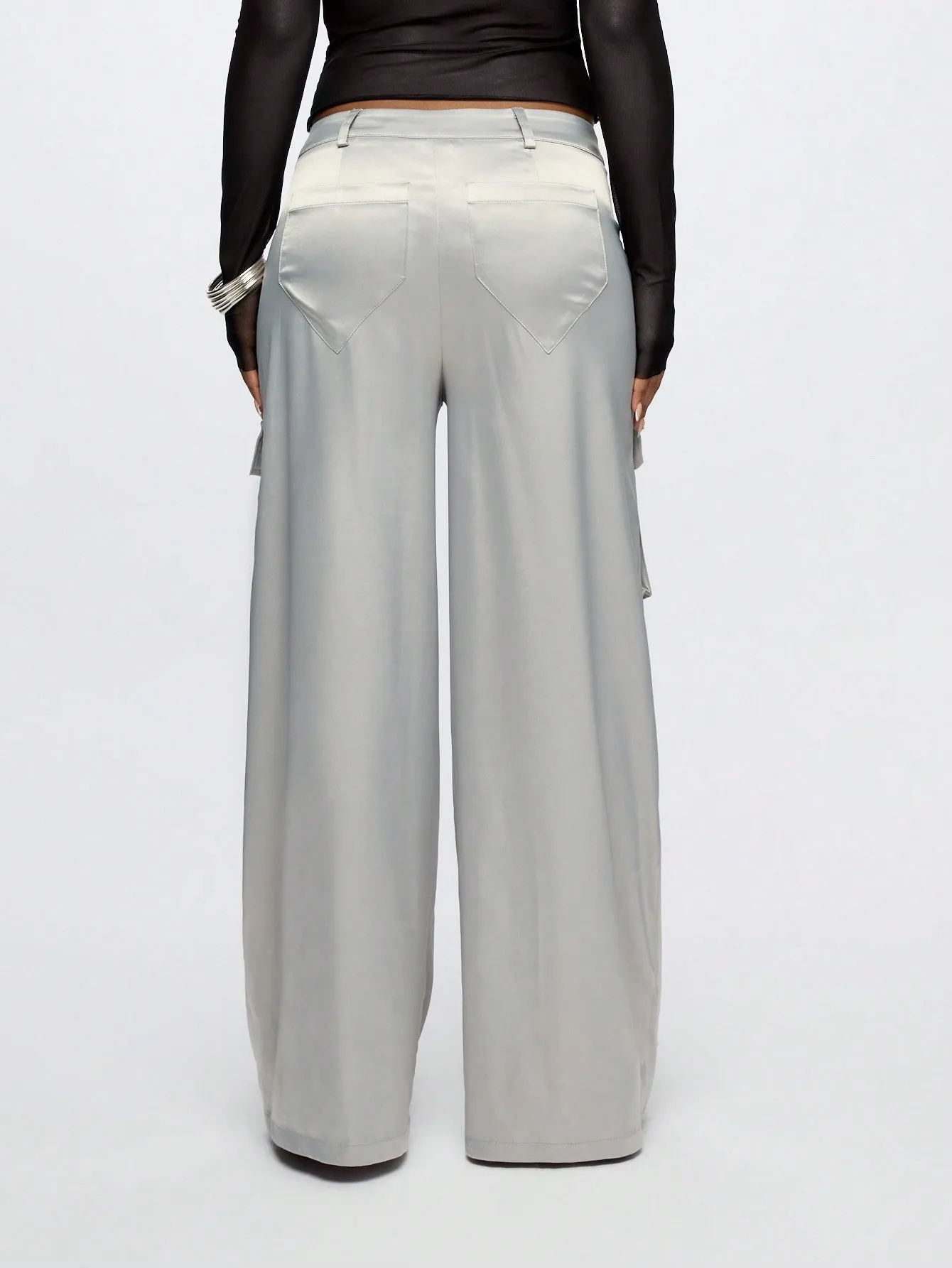 SUMWON WOMEN Metallic Satin Cargo Pants