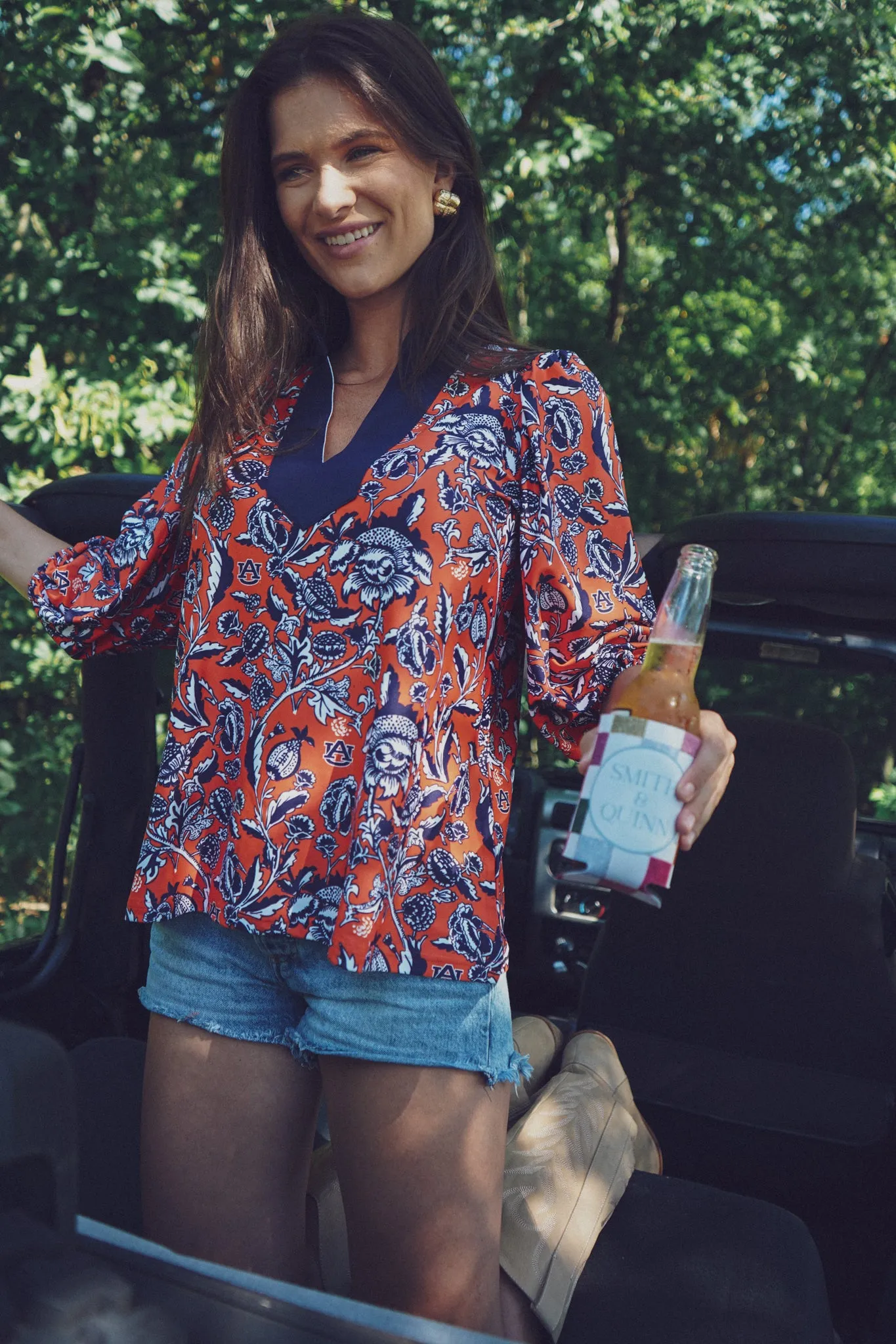 Tailgate Collection Eliza Top - Auburn Floral Orange