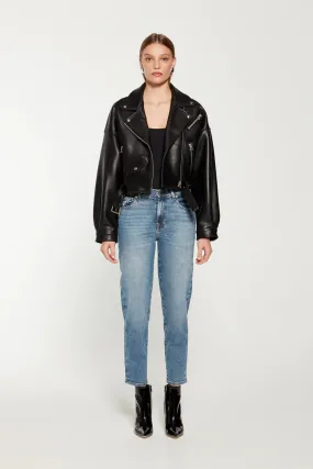 Tanya Cropped Leather Biker Jacket