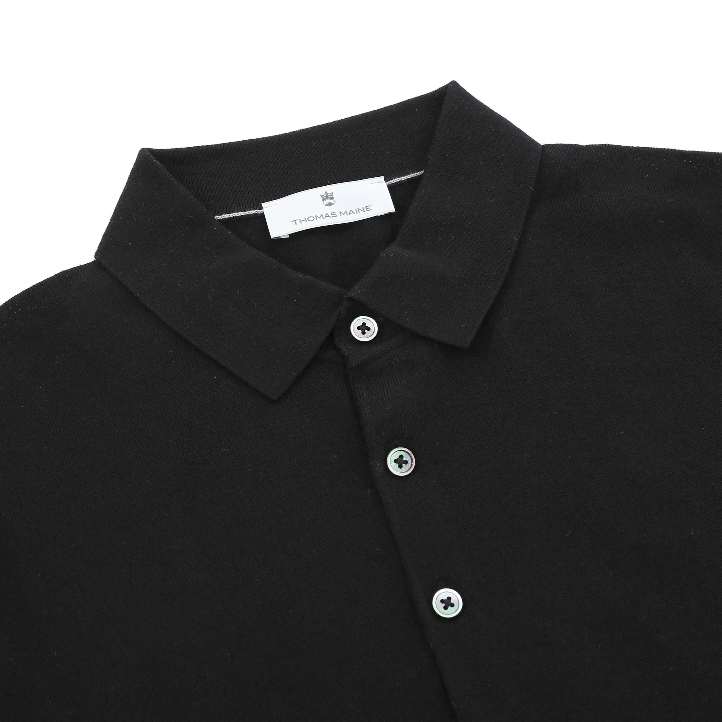 Thomas Maine 3 Button Knit Polo in Black