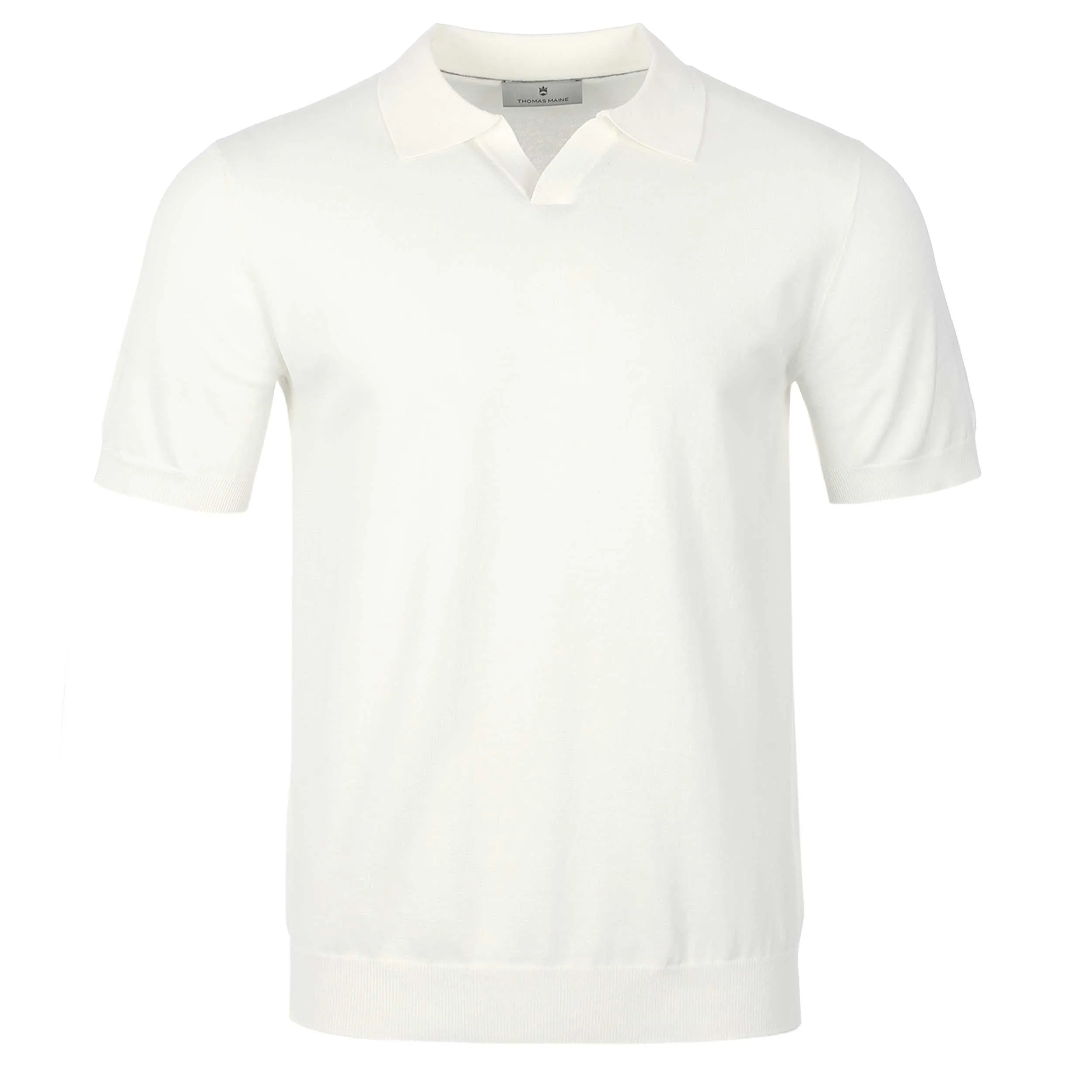 Thomas Maine Open Neck Knit Polo in Off White