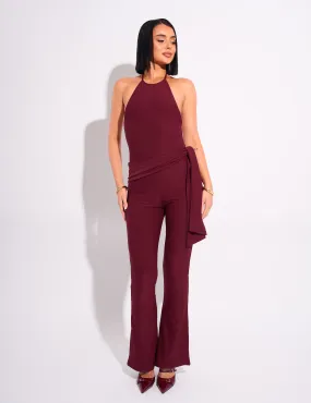 Tie Back Luxe Slinky Jumpsuit Burgundy