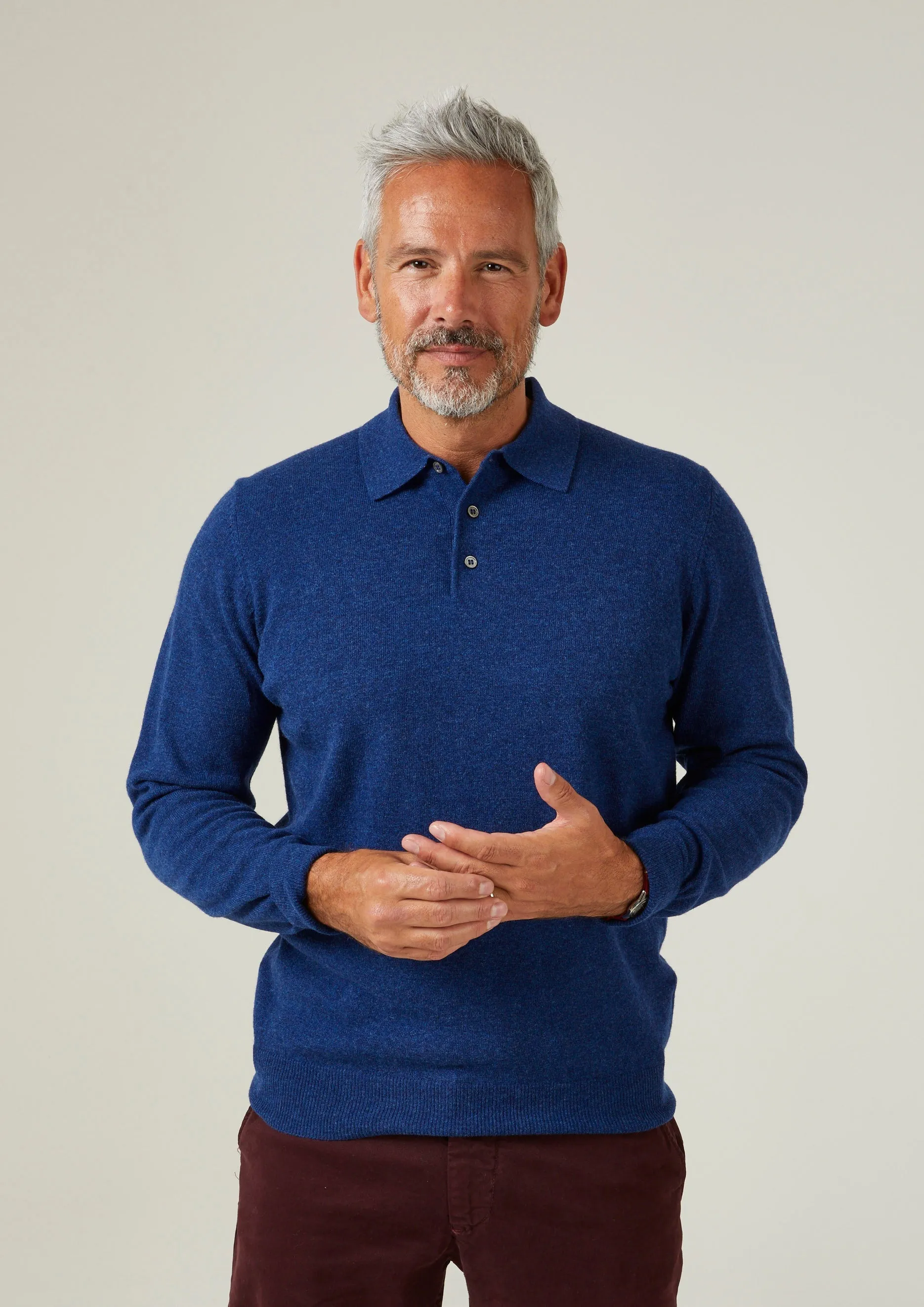 Tresswell Geelong Wool Long Sleeve Polo Shirt in Indigo - Regular Fit