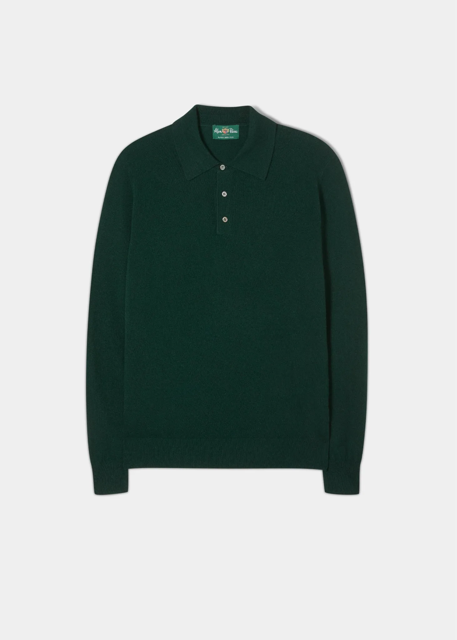 Tresswell Geelong Wool Long Sleeve Polo Shirt in Tartan Green - Regular Fit