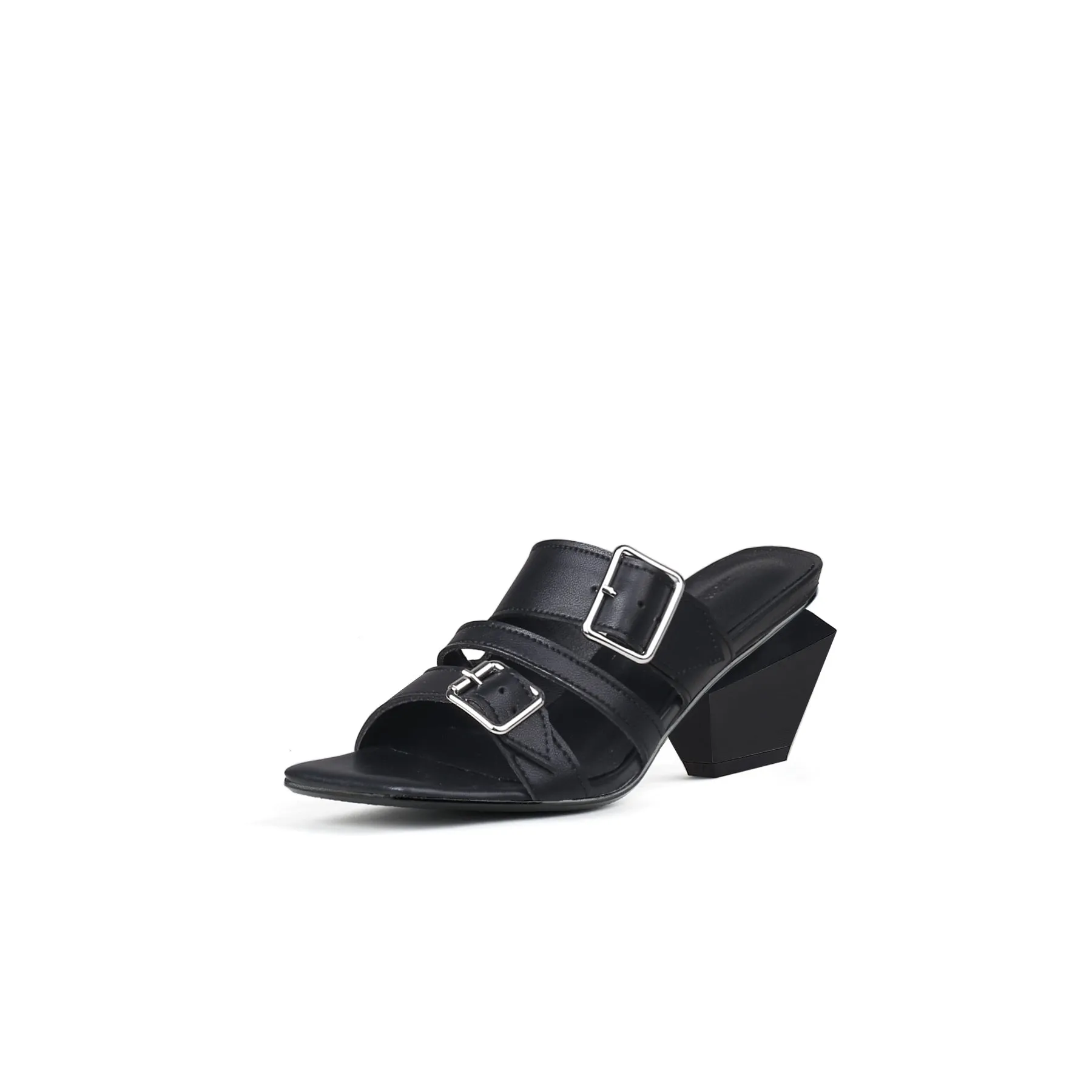 Triple Strap Heeled Mules