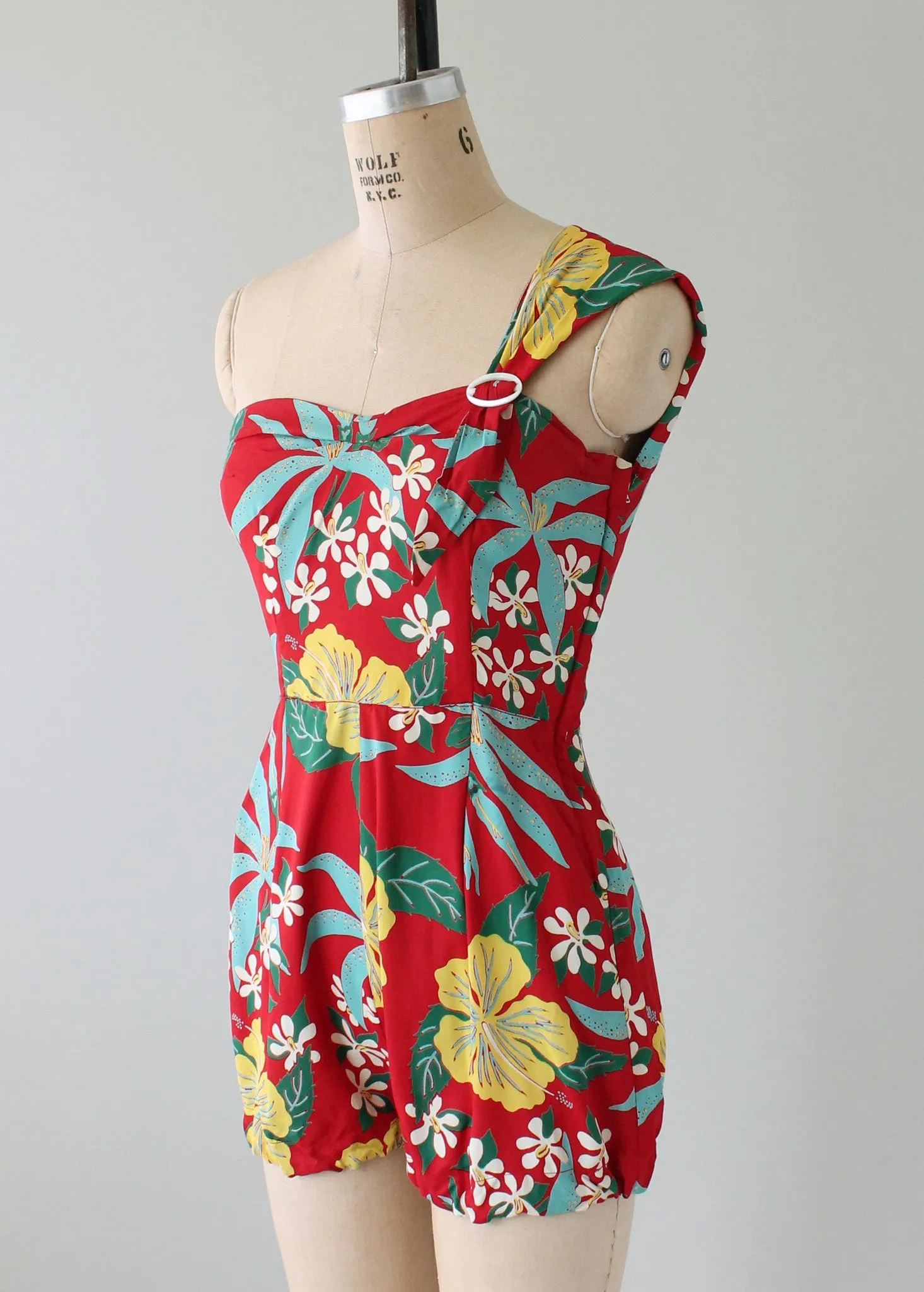 Vintage 1940s Tropical Print Rayon Playsuit