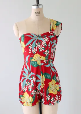 Vintage 1940s Tropical Print Rayon Playsuit