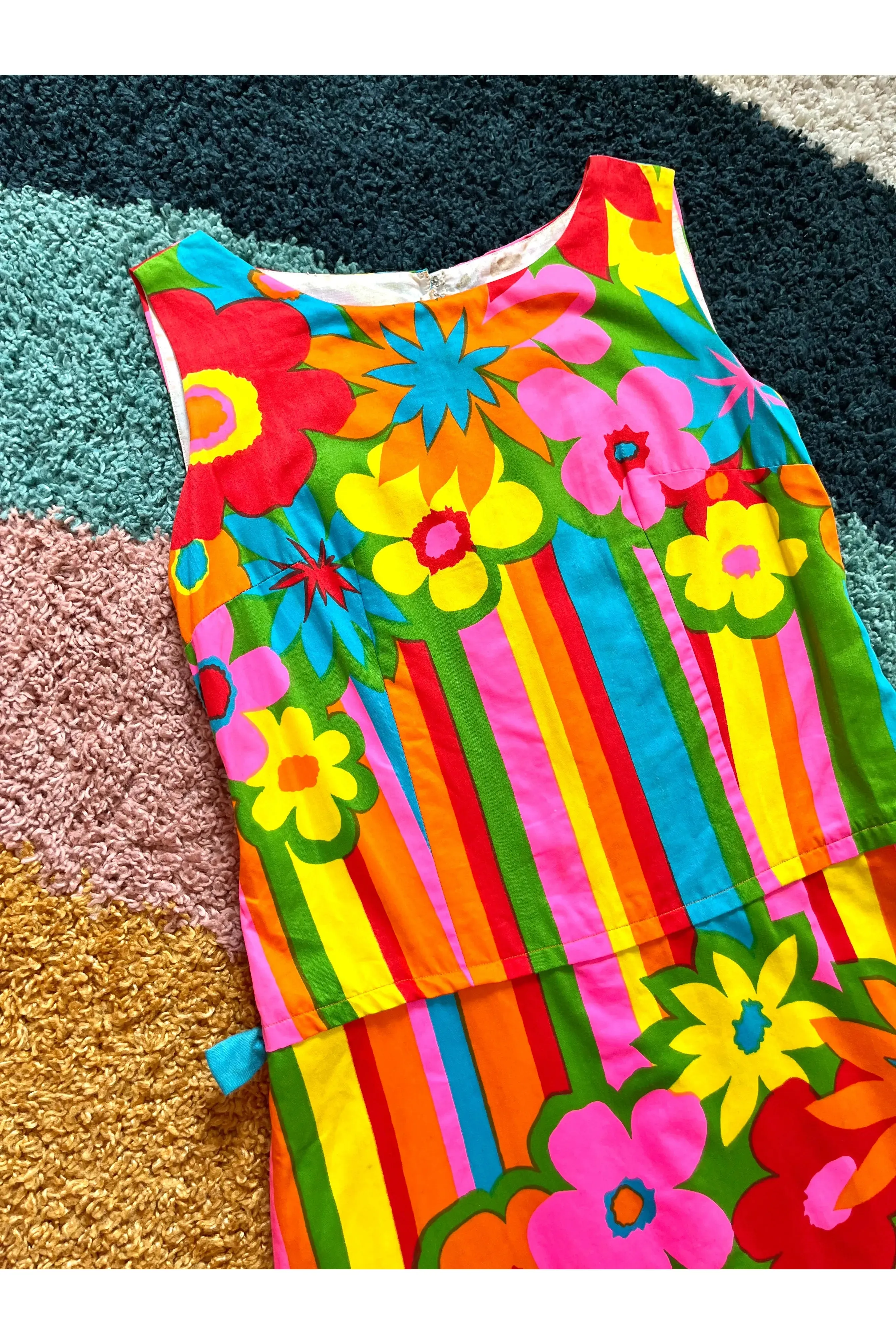 Vintage 60s RARE Rainbow Flower Power Romper/Mini