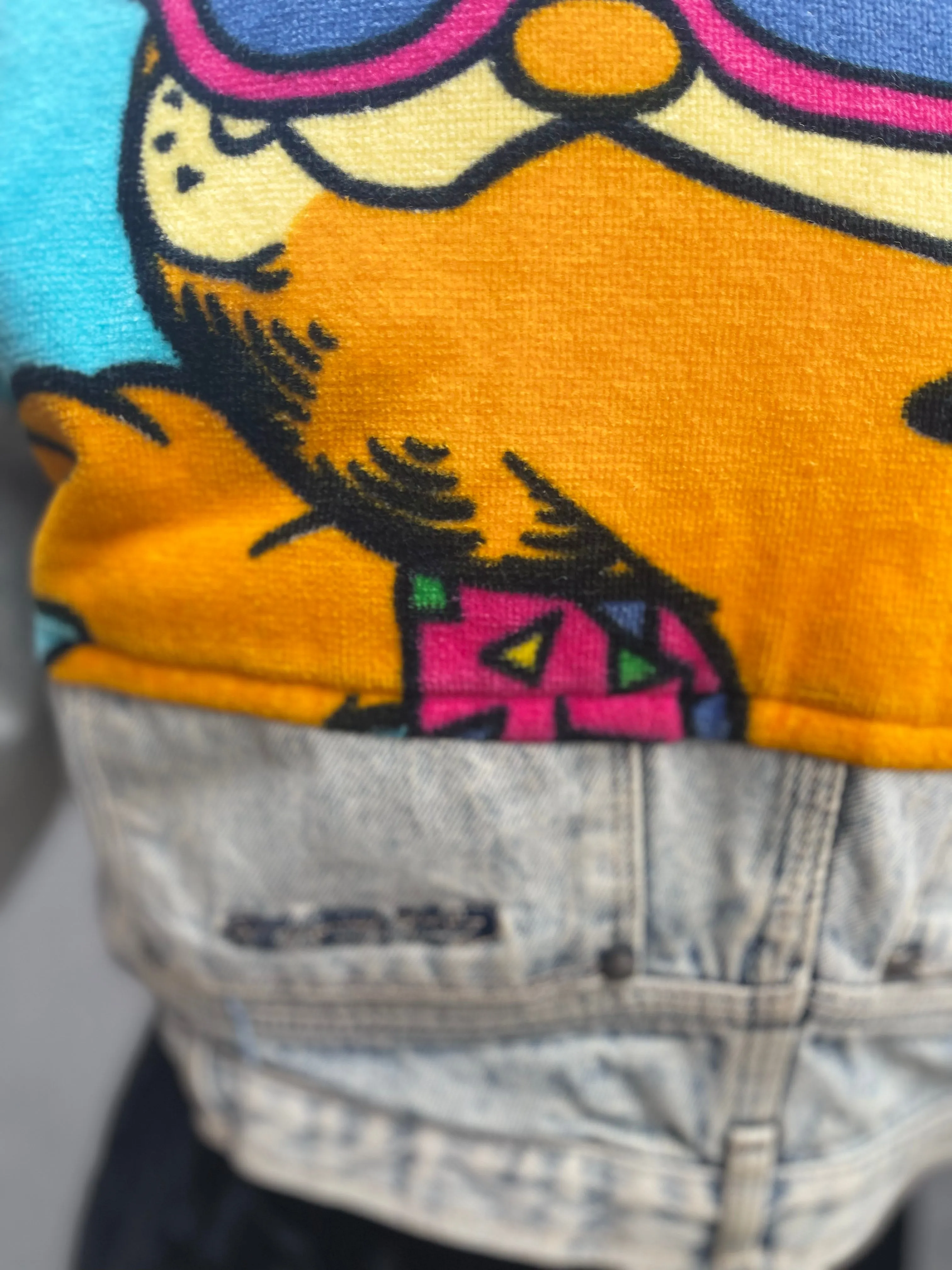 Vintage 80s Patchwork Garfield Cropped Jean Jacket