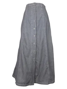 Vintage 90s Y2K Utility Grey Solid Basic Button Down Floor Length A-Line Maxi Skirt | 27 Inch Waist