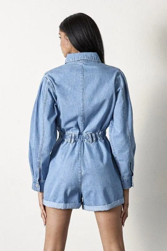 Vintage Long Sleeve Denim Romper