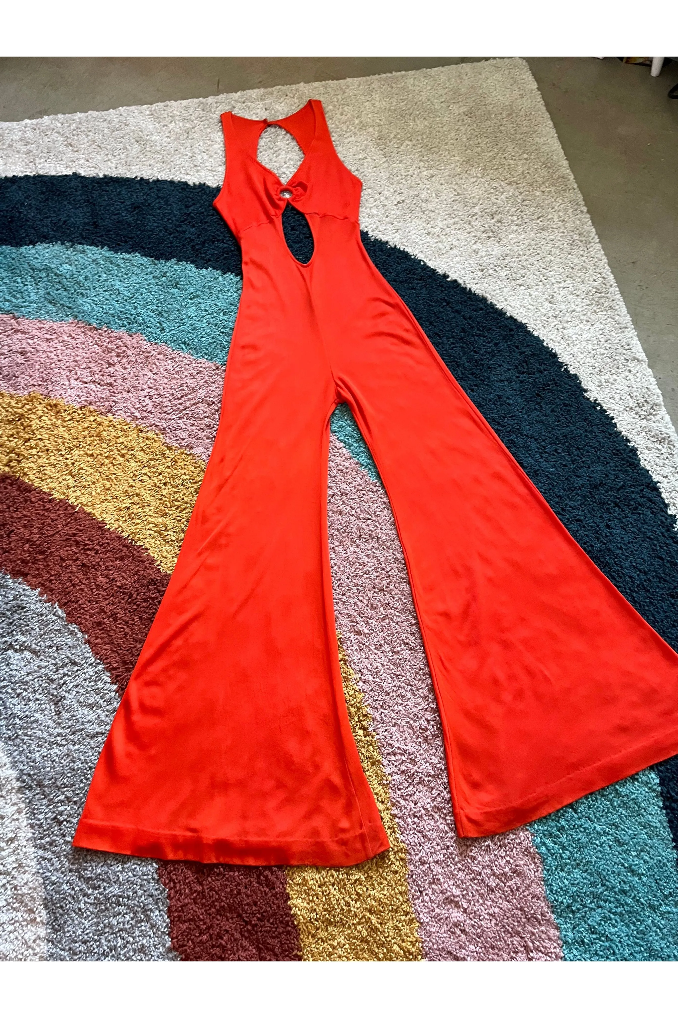 Vintage Rare 70s Ring Cutout Bell Bottom Jumpsuit