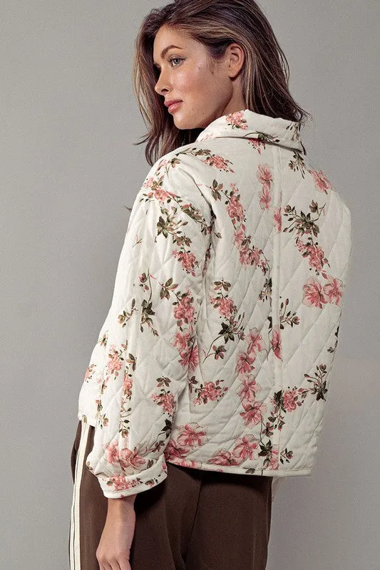 Waitlist 11/20 ♥ Astrid Long Sleeve Floral Print Quilted Shacket Ivory