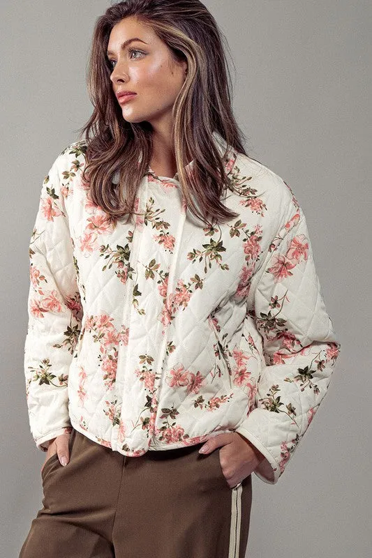 Waitlist 11/20 ♥ Astrid Long Sleeve Floral Print Quilted Shacket Ivory