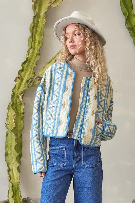 Waitlist 11/20 ♥ Beth Long Sleeve Aztec Print Quilted Shacket Blue