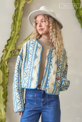 Waitlist 11/20 ♥ Beth Long Sleeve Aztec Print Quilted Shacket Blue