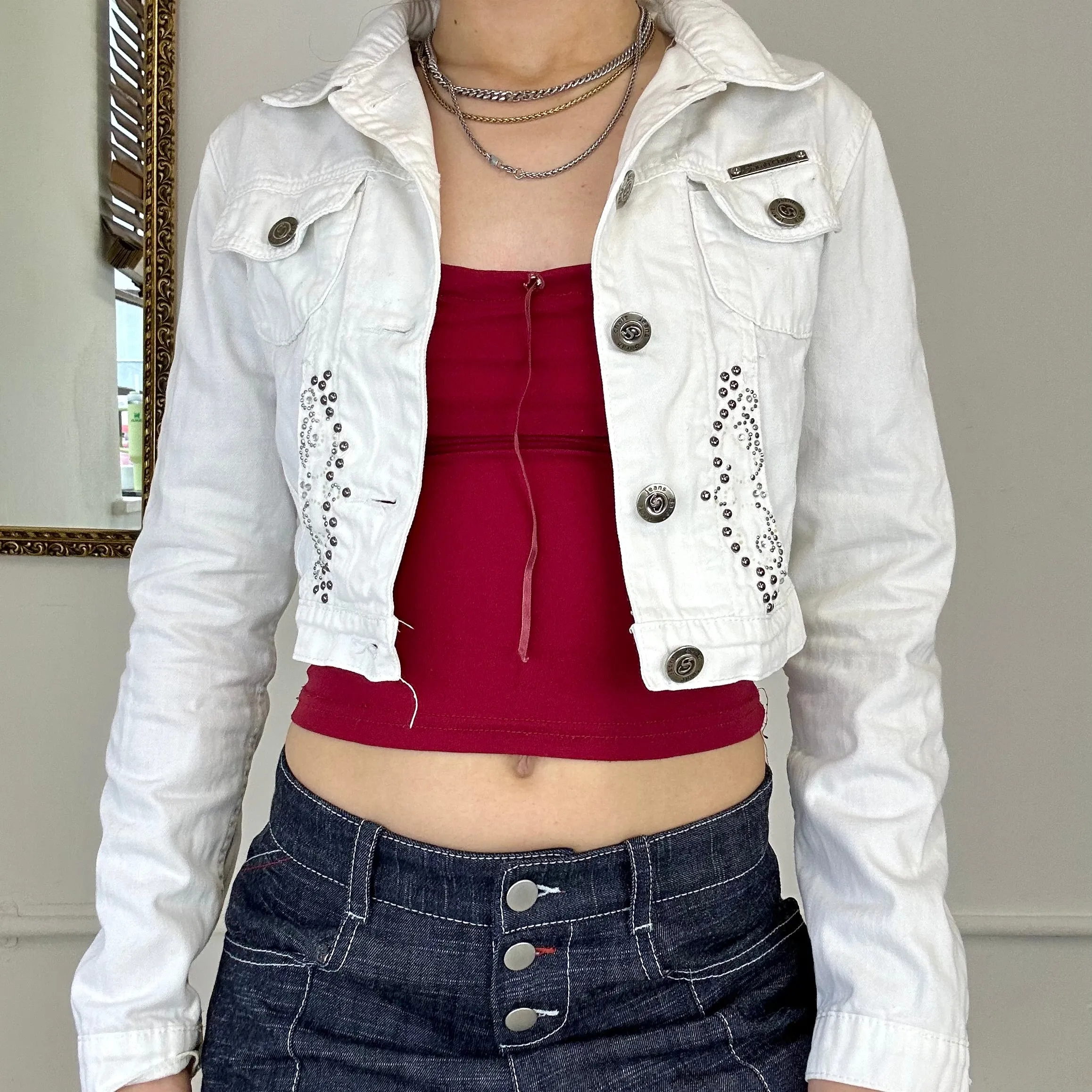 white cropped denim jacket