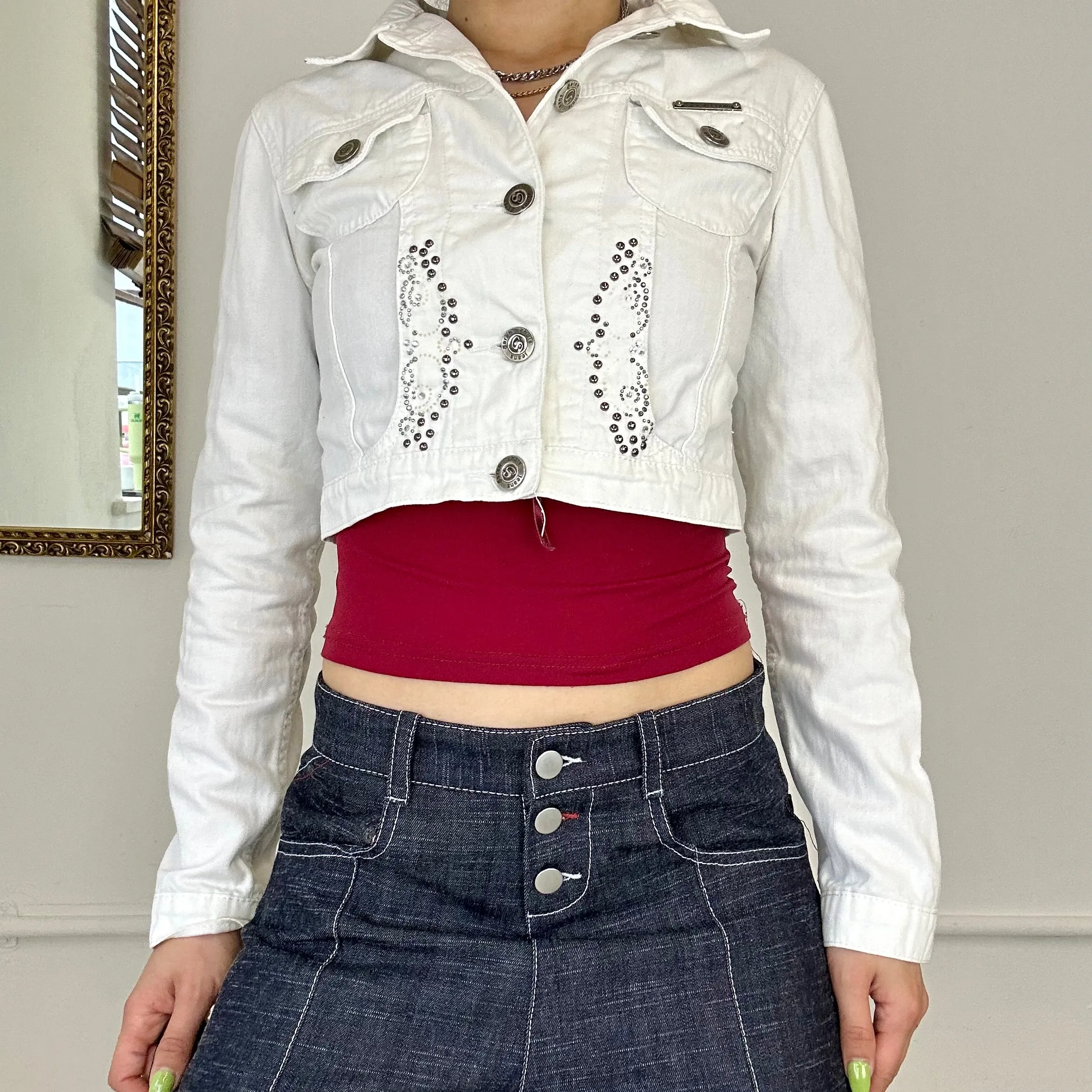 white cropped denim jacket