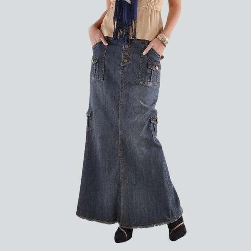 Women's cargo long denim skirt